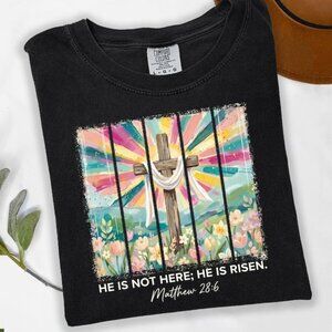 He Is Not Here He Is Risen T-Shirt, Floral Christian Easter Tee